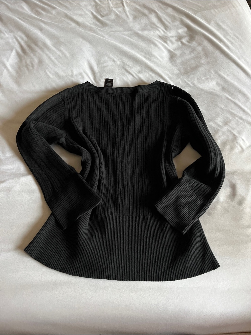 Axcess Black Ribbed Button-Front Long Sleeve Top - Picture 7 of 16